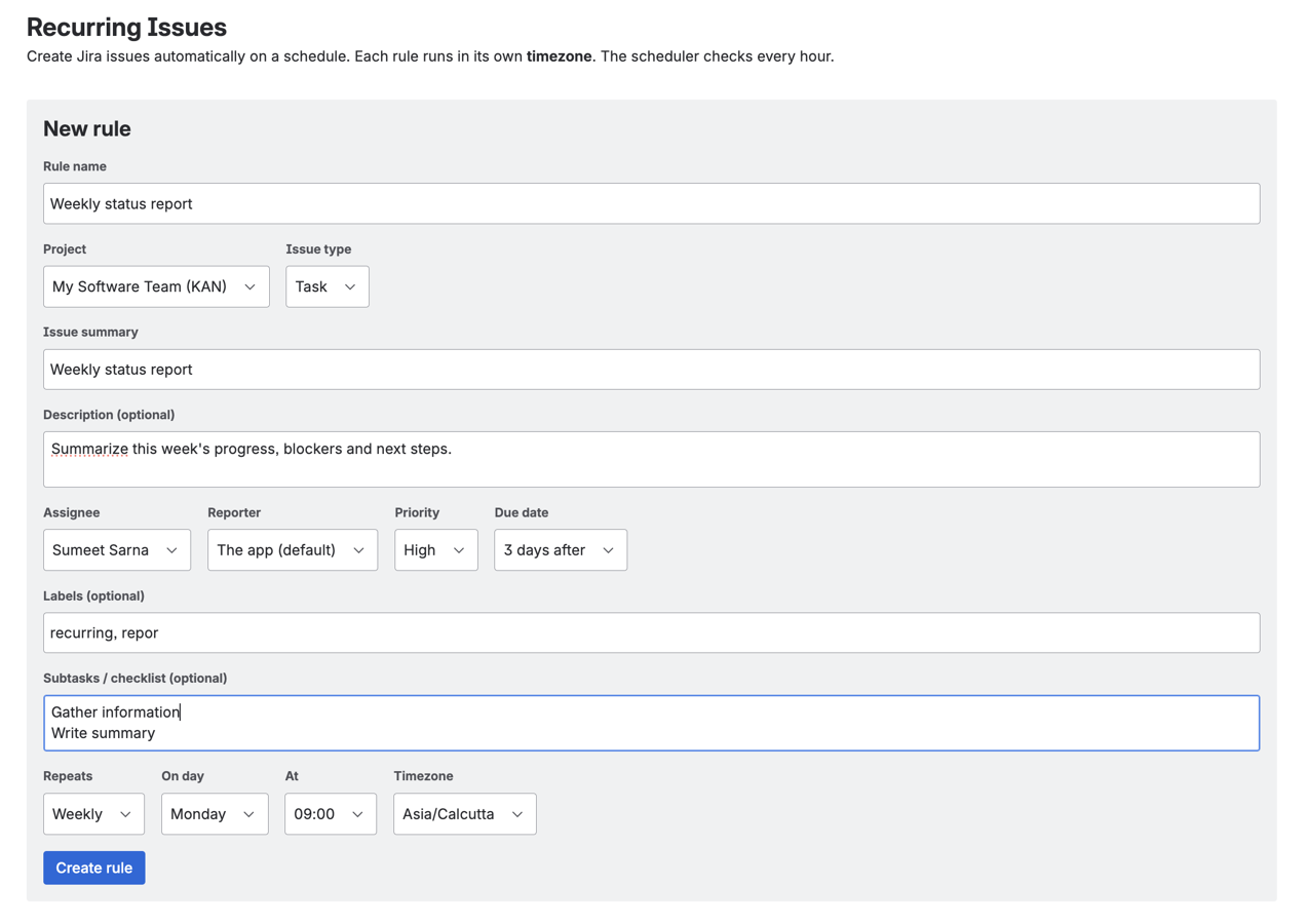 Set up a recurring rule in seconds