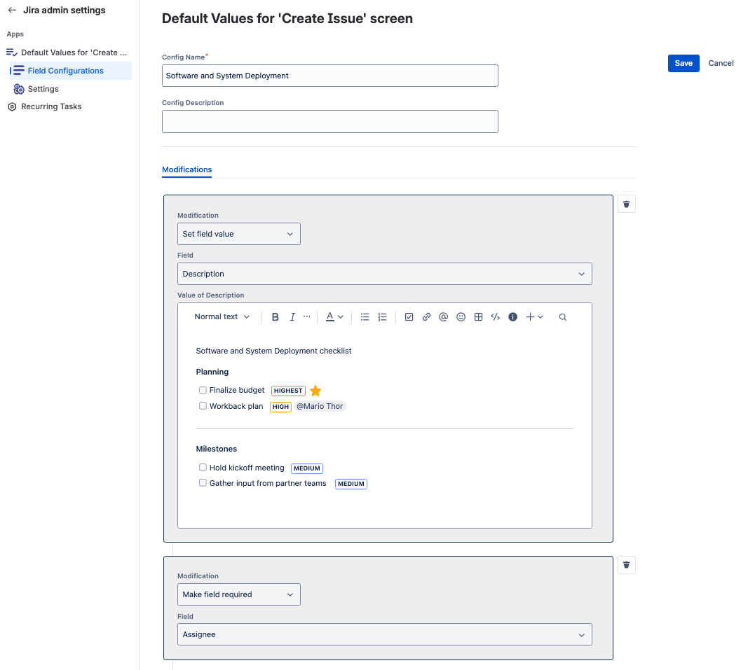 Define default values in configuration