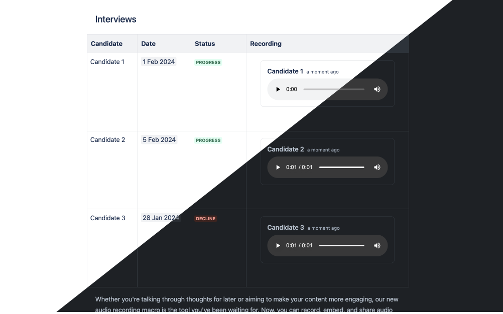 Audio Recorder on a Confluence page