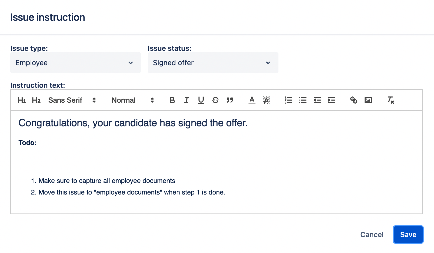 Create rich text dynamic instructions