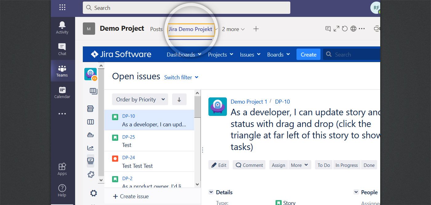 See your Jira issues directly in Microsoft Teams.