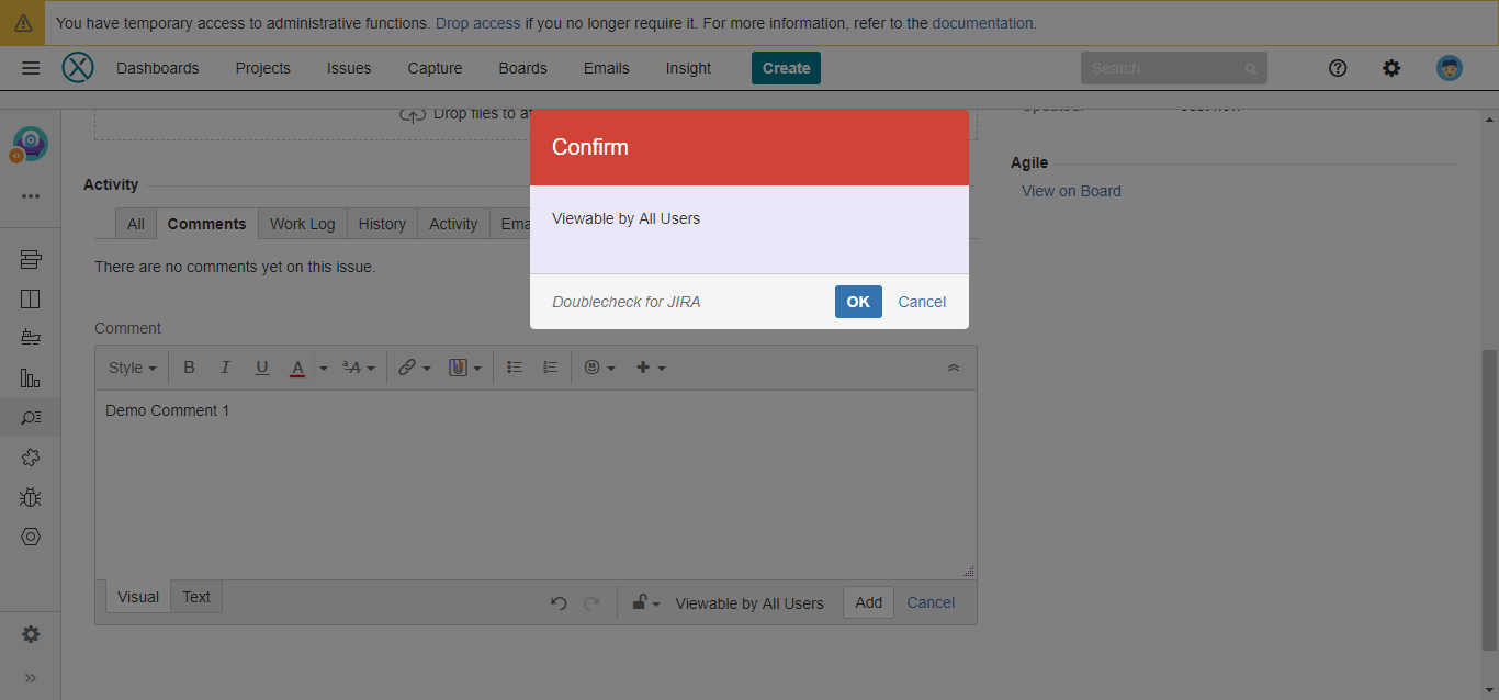 Confirm to make comment visible to "All users"