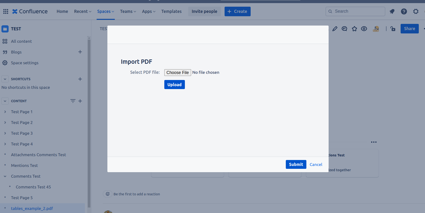 PDF import menu