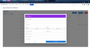 Supports multiple Calendars at each Space Level.
Create new events with ease.. Link the Events with Jira tickets.