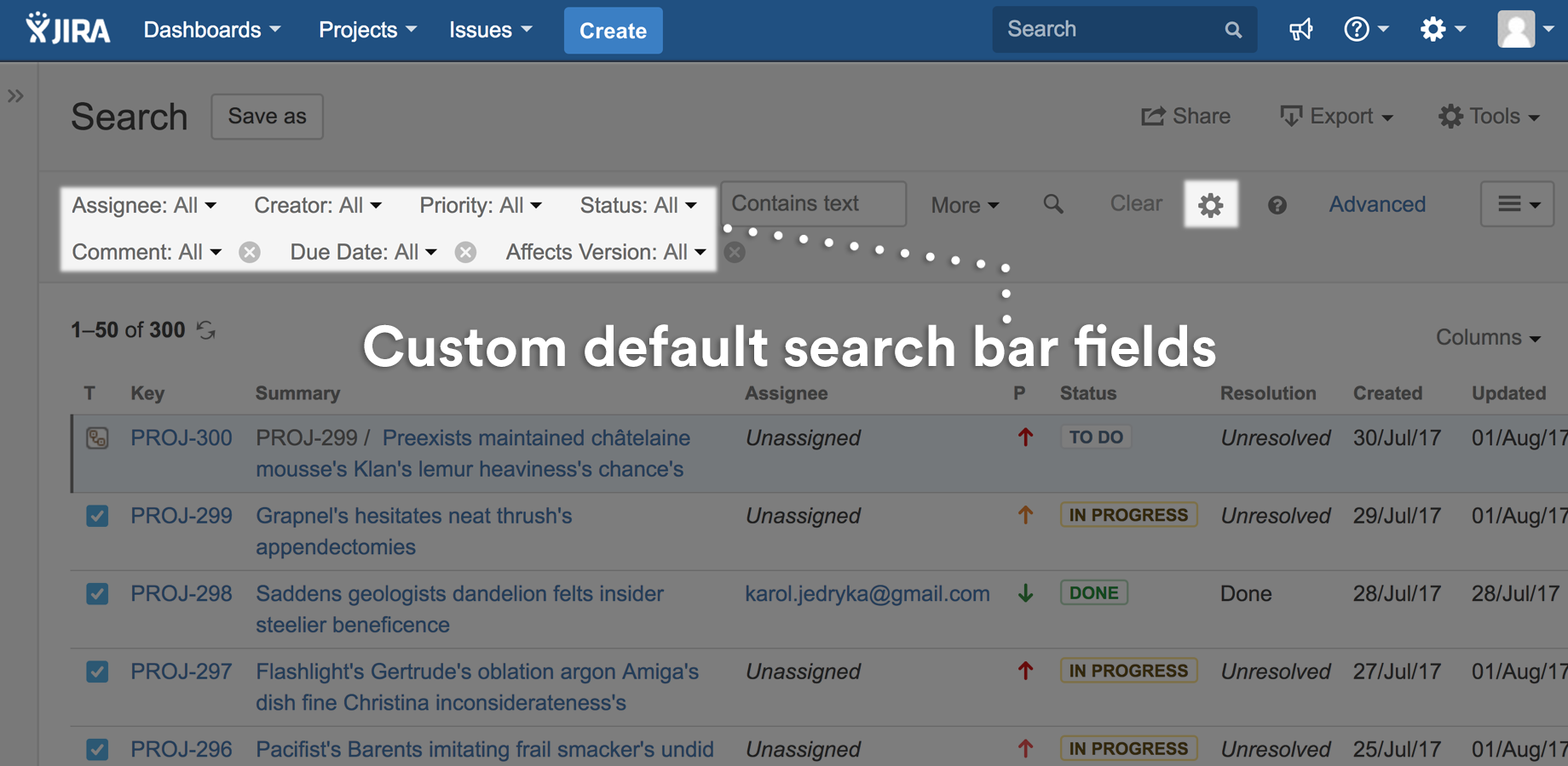 Customise default search bar fields