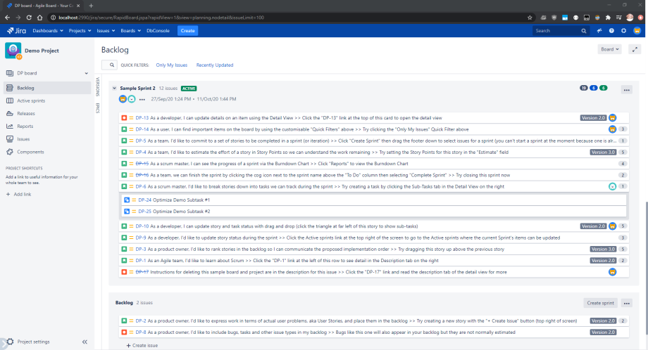 Shows all sub-tasks for a certain issue within the backlog. This feature allows you to get a more detailed overview and better option to manage your projects.