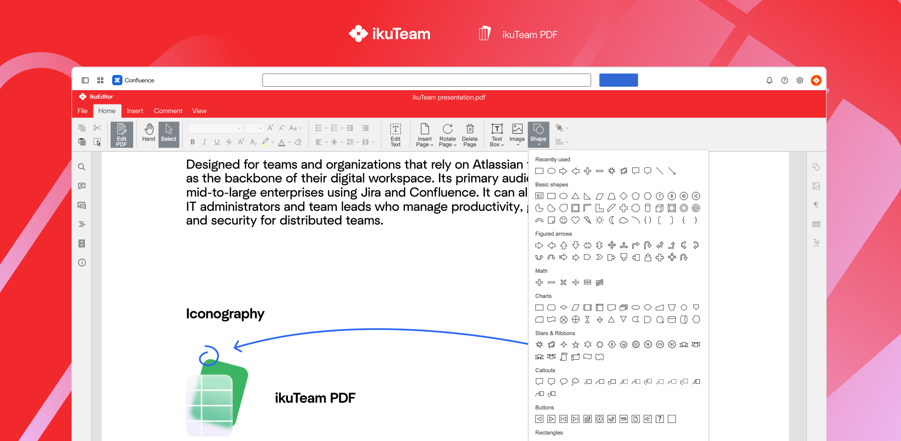 Edit PDF text, pages, images, tables, and links directly inside Confluence pages.