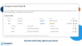 Timepiece Custom Fields in Jira turn time in status data like Lead Time and Cycle Time into native Jira fields, so you can see duration on the issue screen and filter or sort by it directly in JQL.