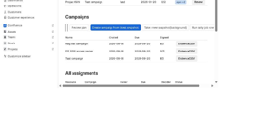 The campaigns section: preview the plan, create a campaign from the latest snapshot, take a new snapshot, export evidence