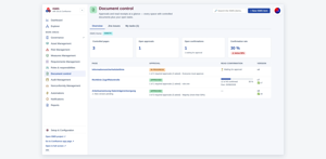 Document control in Confluence: approvals and read acknowledgement per page, with deadlines, reminders and a tamper-proof log (sample data).