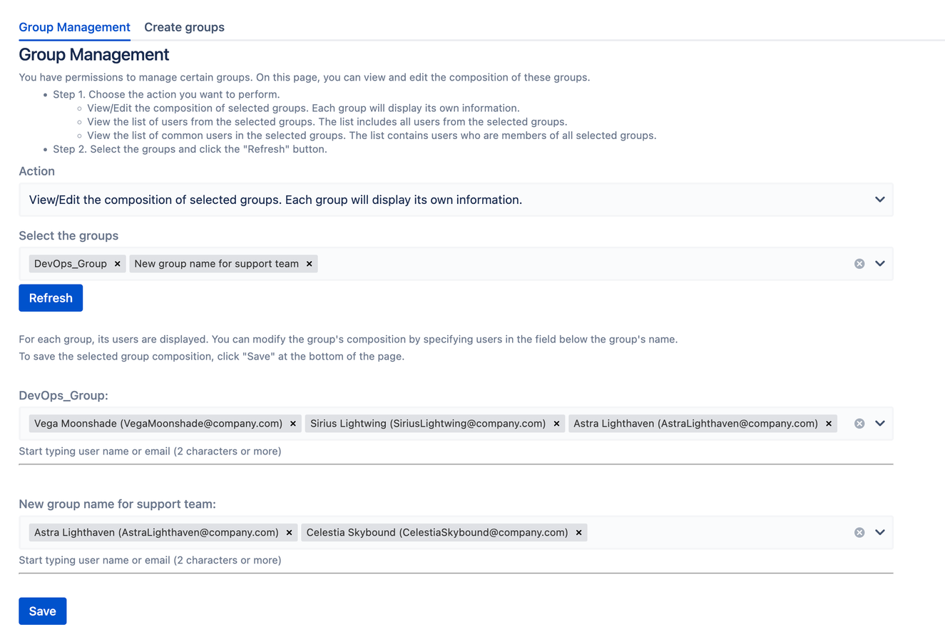 Users manage group memberships via their profile. Navigate through delegated groups, inspect user directories, and adjust member allocations. Streamlined operations ensure precise group access without admin overhead.