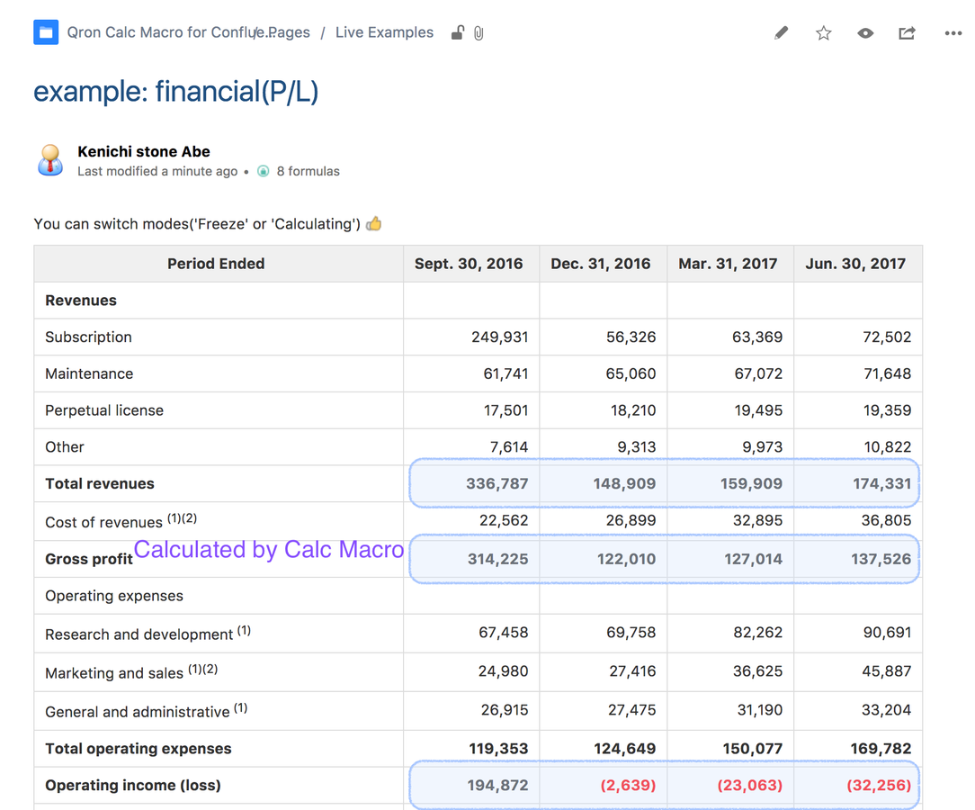 Excel Functions in Confluence Tables