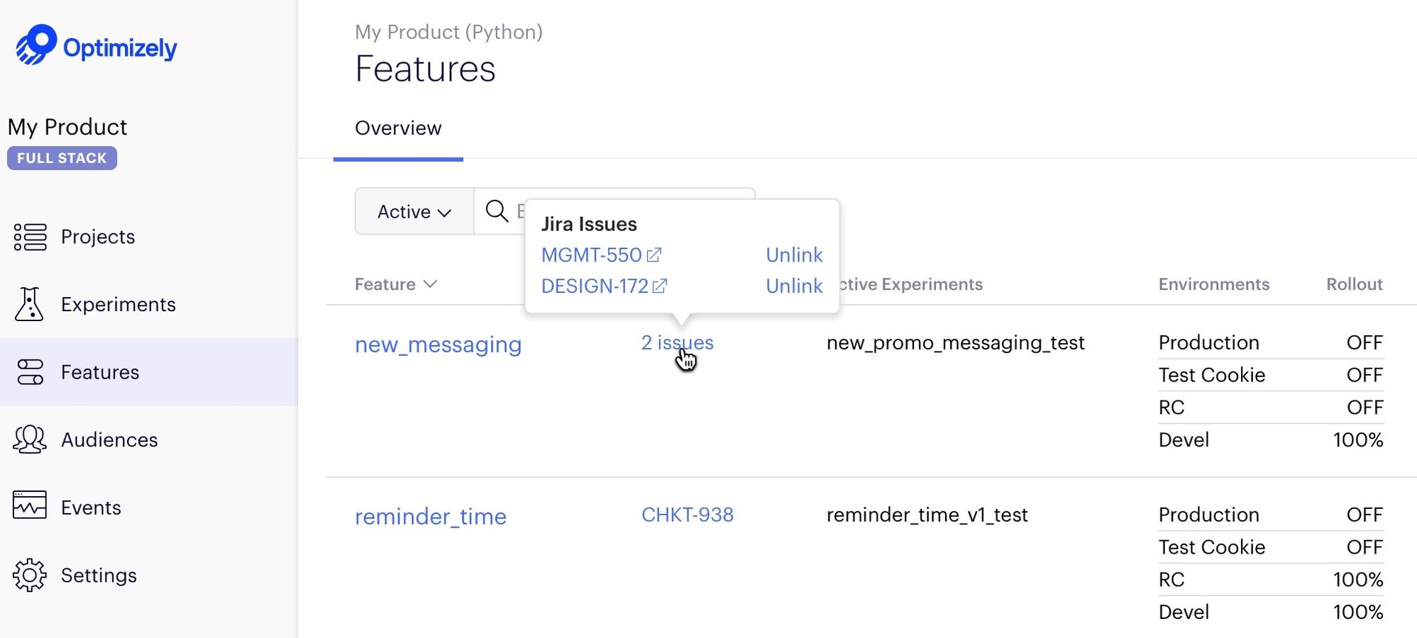 Link Optimizely Experiments, Features, and Ideas to Jira Issues