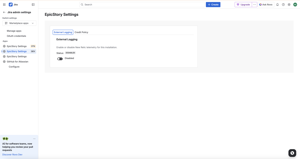 Admin settings page with External Logging and Credit Policy tabs, where Jira admins control telemetry and app usage behavior per installation