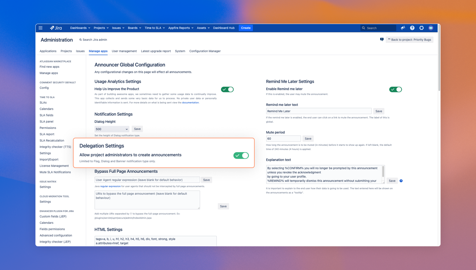 Empower project admins to create announcements