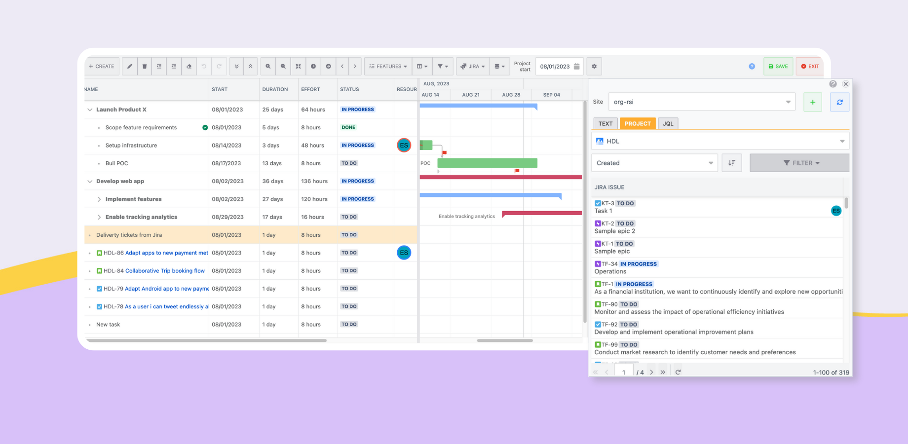 JIra integration with Confluence gantt chart