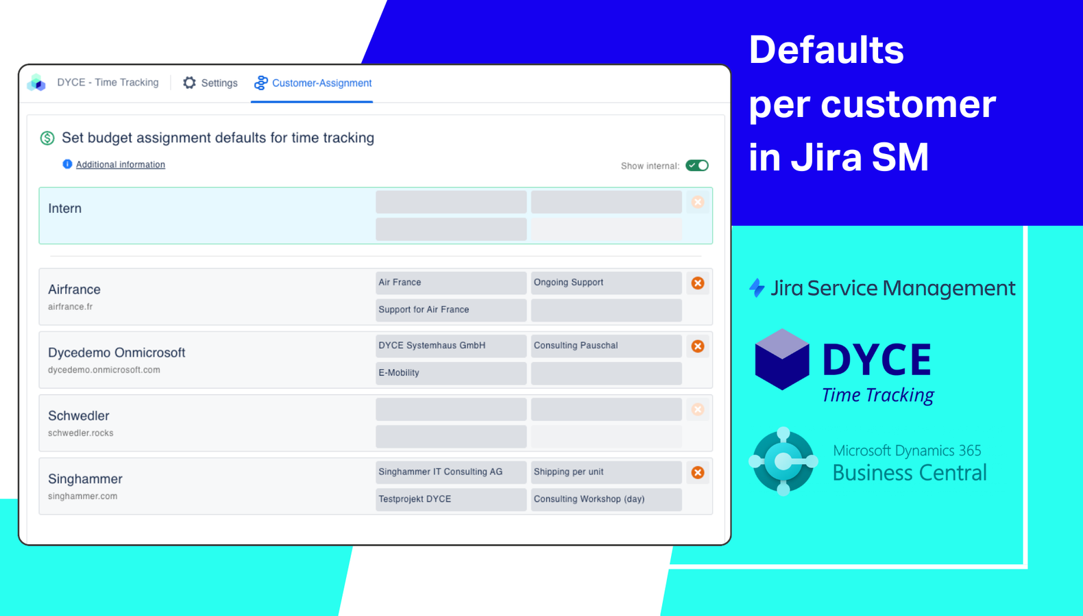 See a list of all your customers in Service Management.
Assign job and job task indiviually to fasten your time recordings.
Possibillity to map also forn internal uses