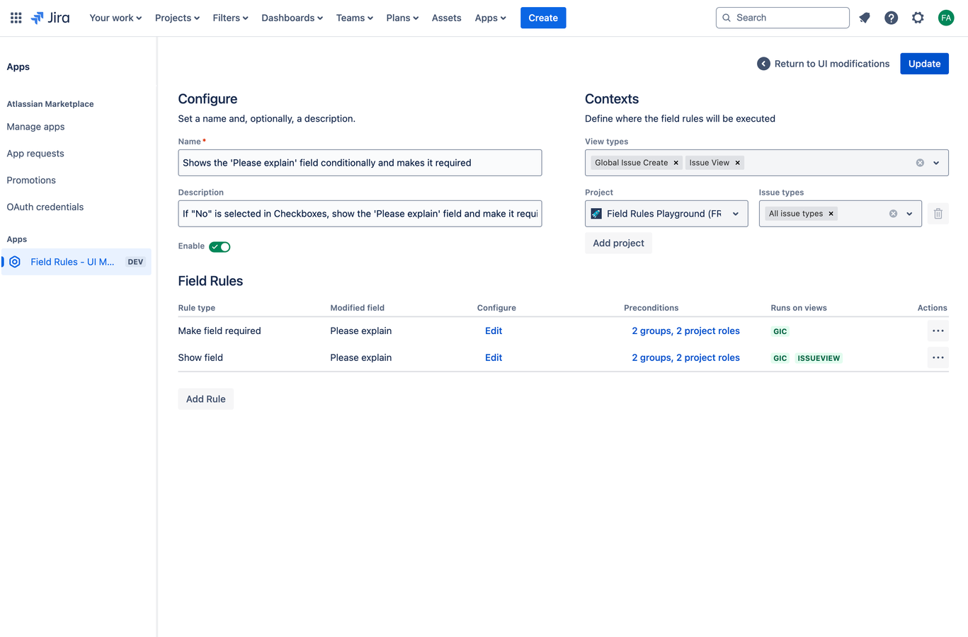 UIM configuration: Show the 'Please explain' field conditionally and make it required