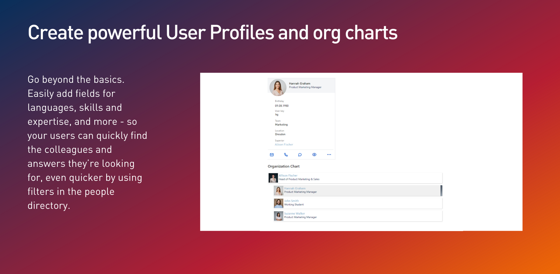Profile cards in the people directory