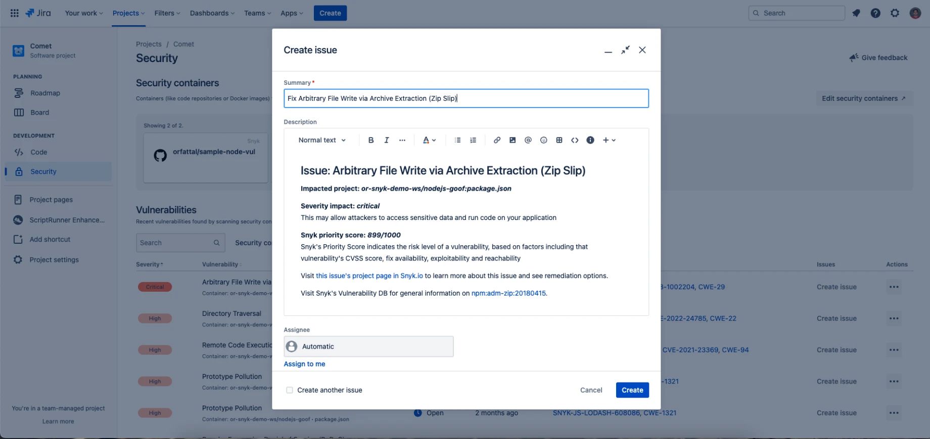 View security information for your Jira issues
