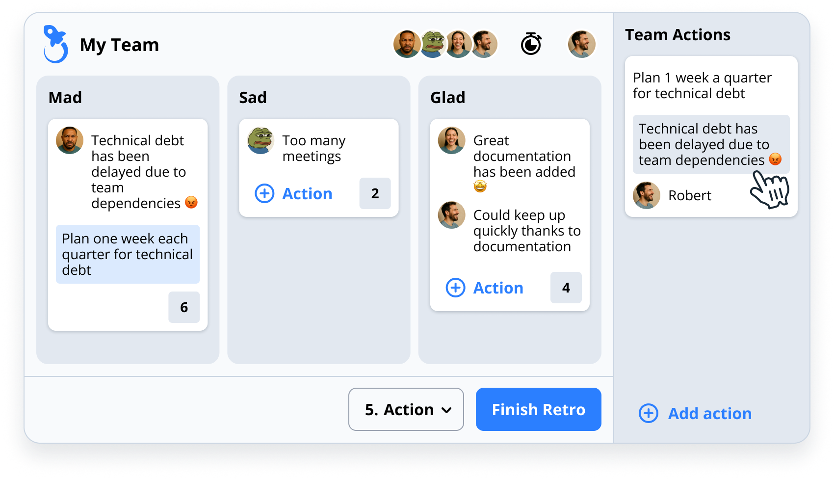 adding actions to retro
