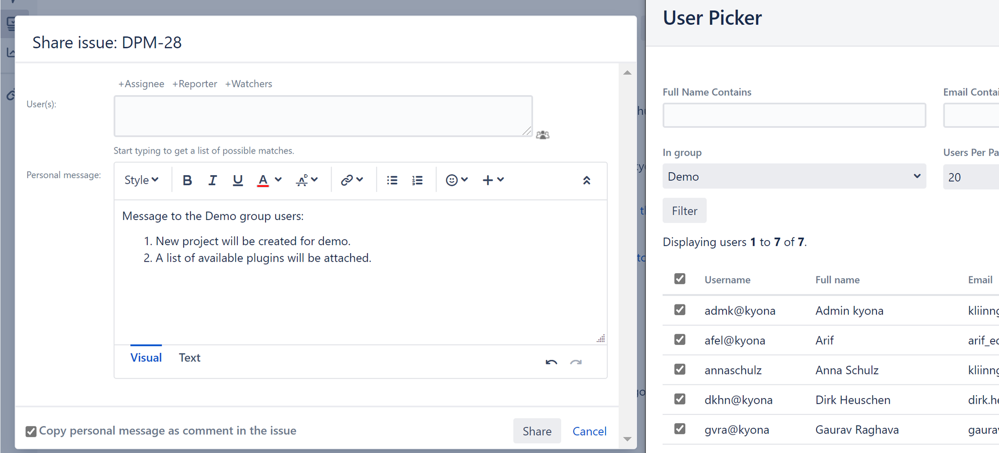 Share personal messages with groups