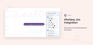 Capta screenshot: effortless Jira integration. Work with your actual spaces and work items.