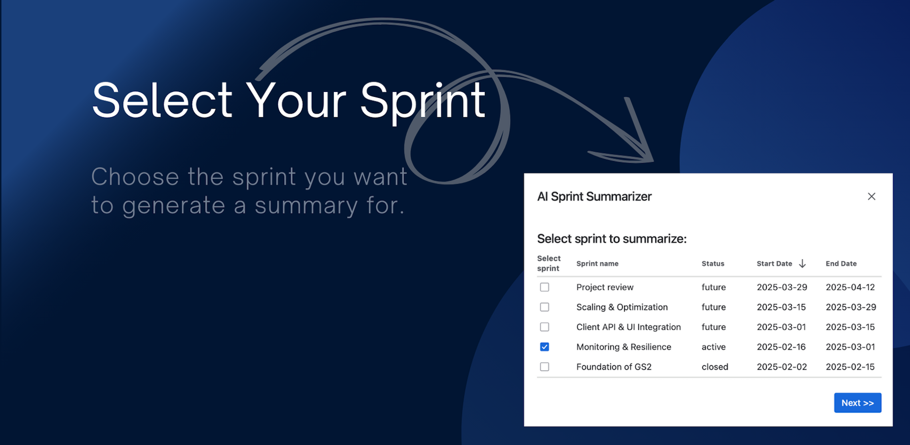 Step 2: Select the sprint