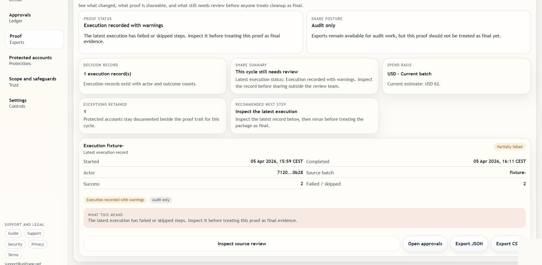 Export cycle evidence after execution to preserve what changed and who approved it.