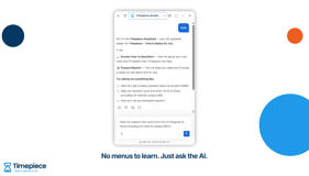 Timepiece Assistant chat panel in Timepiece - Time in Status for Jira, answering how-to questions and building status duration and Cycle Time reports from plain English requests.