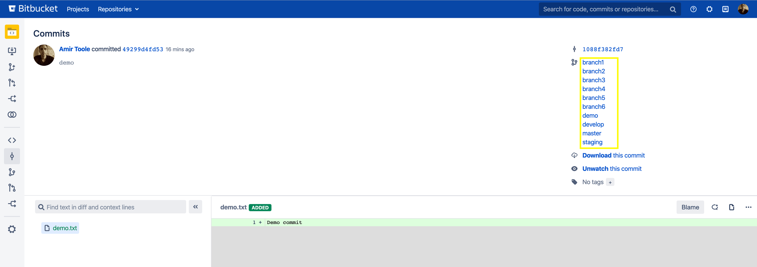 All branches are displayed after "View all" is selected.