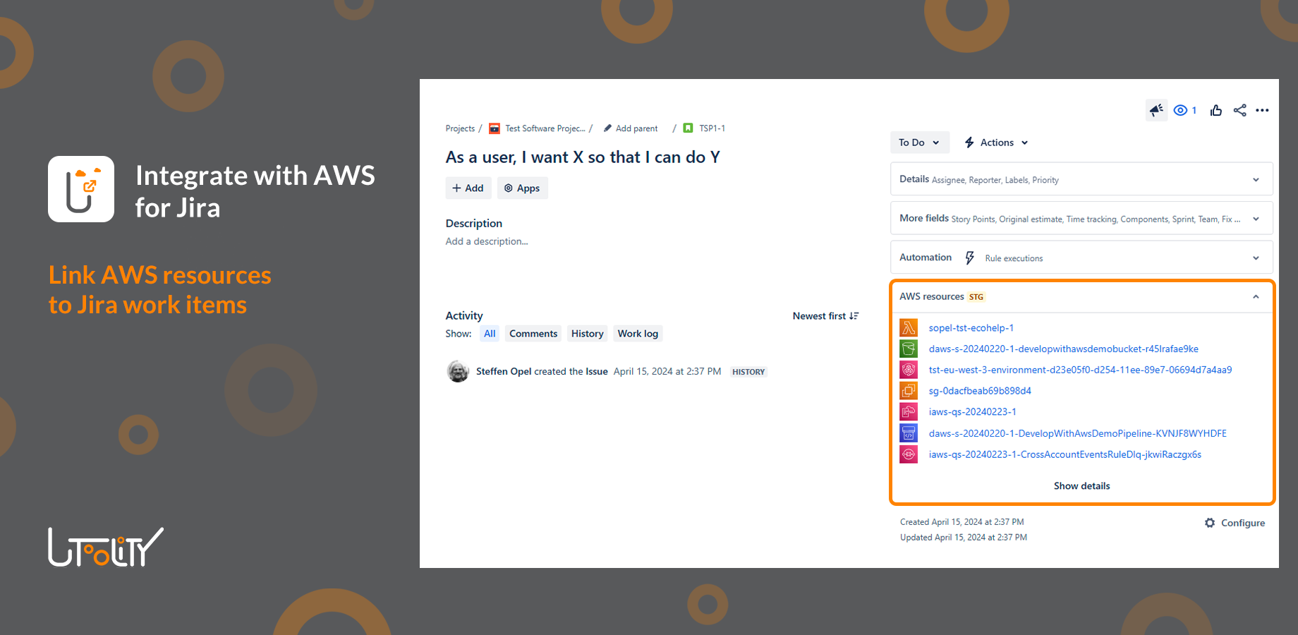 Jira issue sidebar with 'AWS resources' panel