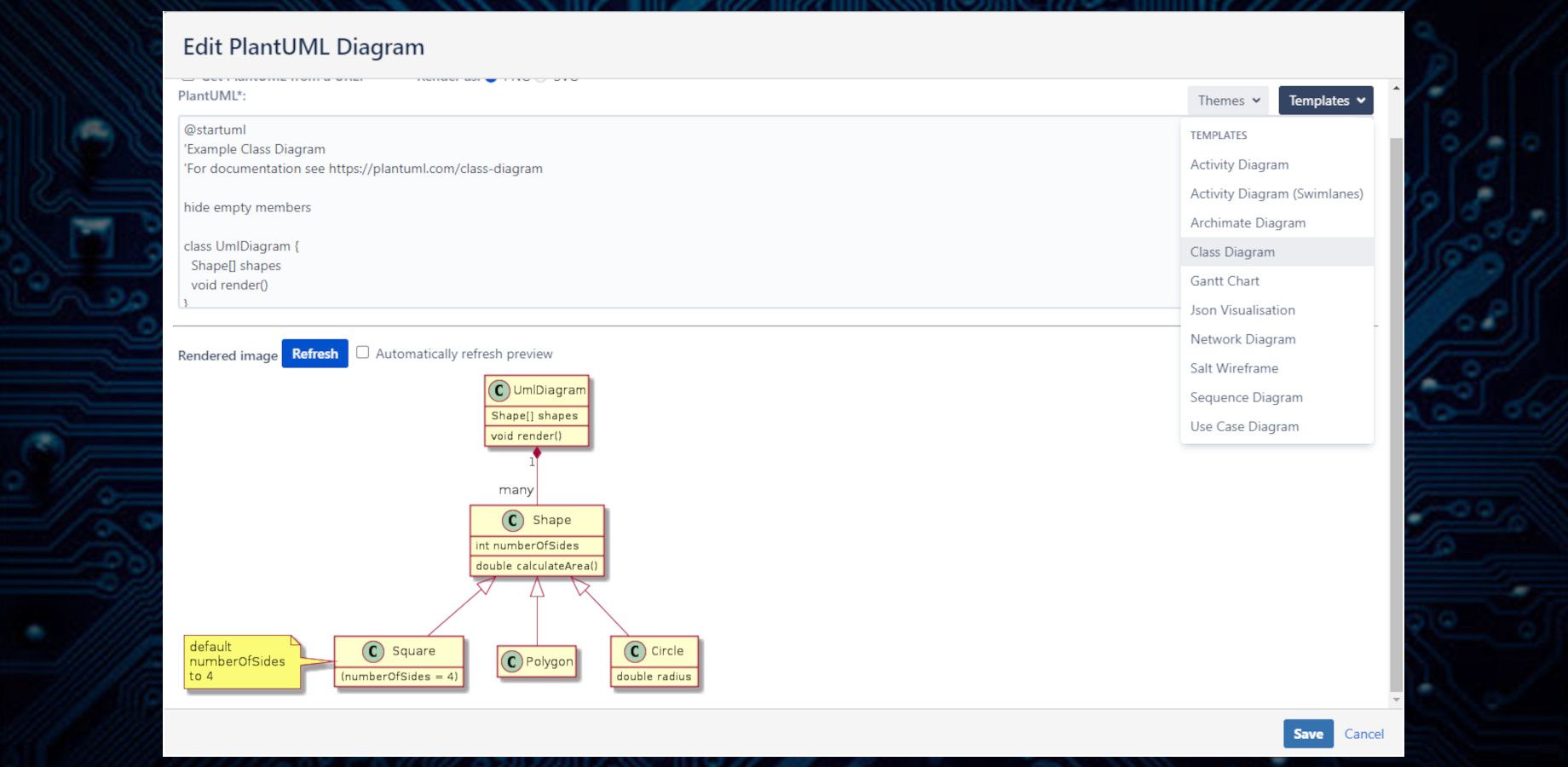 Templates for Activity, Sequence, Use Case diagrams and more are included by default.