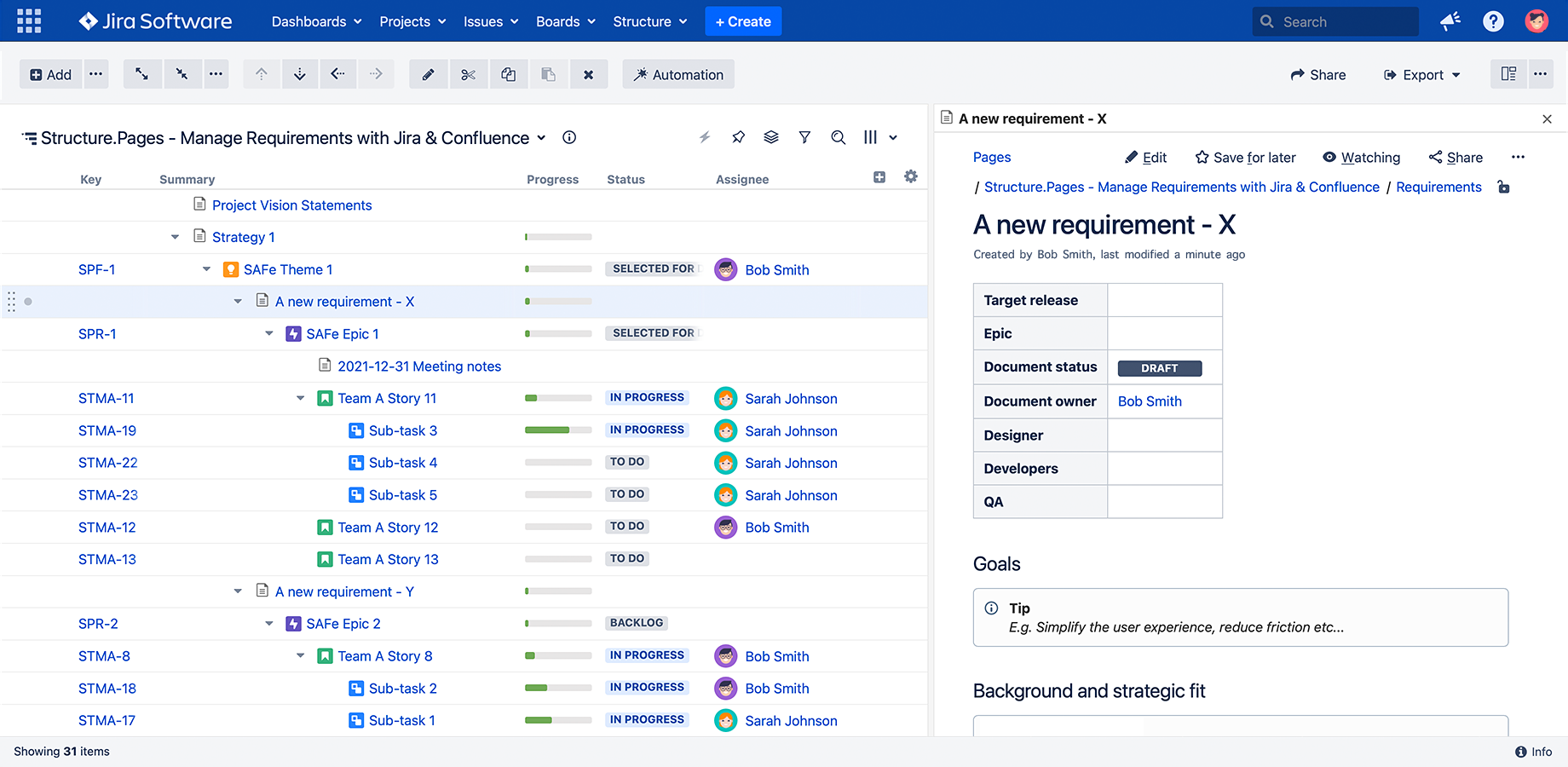 Unite issues and requirements in one view or "structure" that you can share across teams.