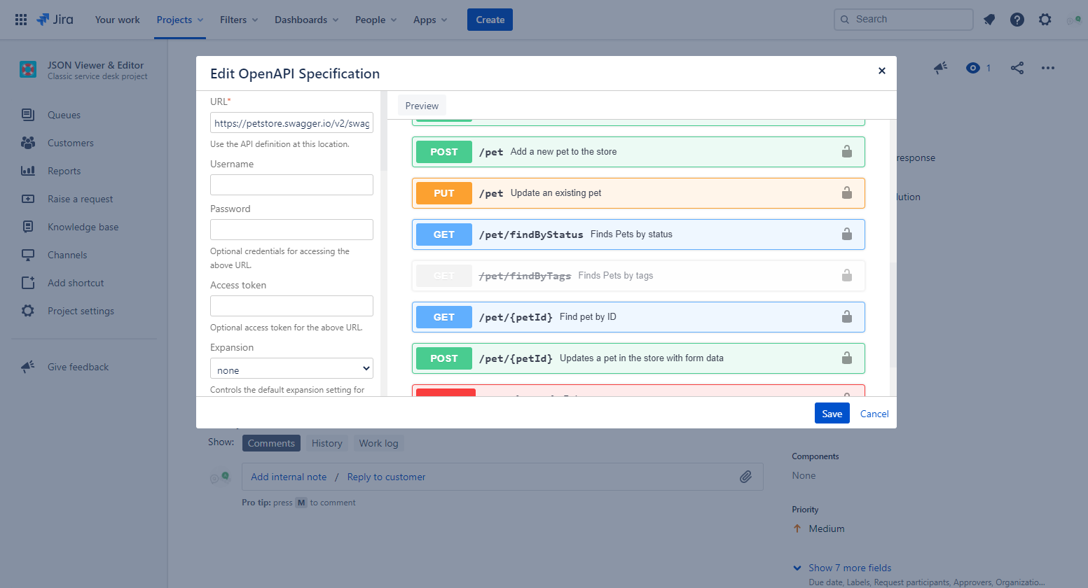 Embed OpenAPI specifications to JIRA issue