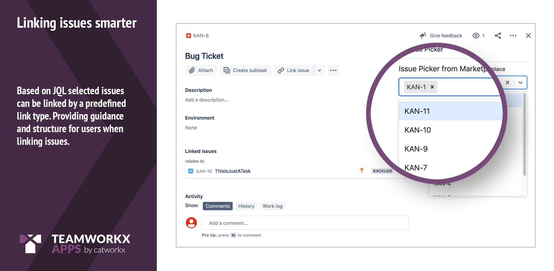 Based on JQL selected issues can be linked by a predefined link type. Providing guidance and structure for users when linking issues.