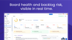 Monitor board health, backlog growth, overdue work, scope creep, sprint risk, and high-severity boards in one view so teams can act before delivery problems escalate