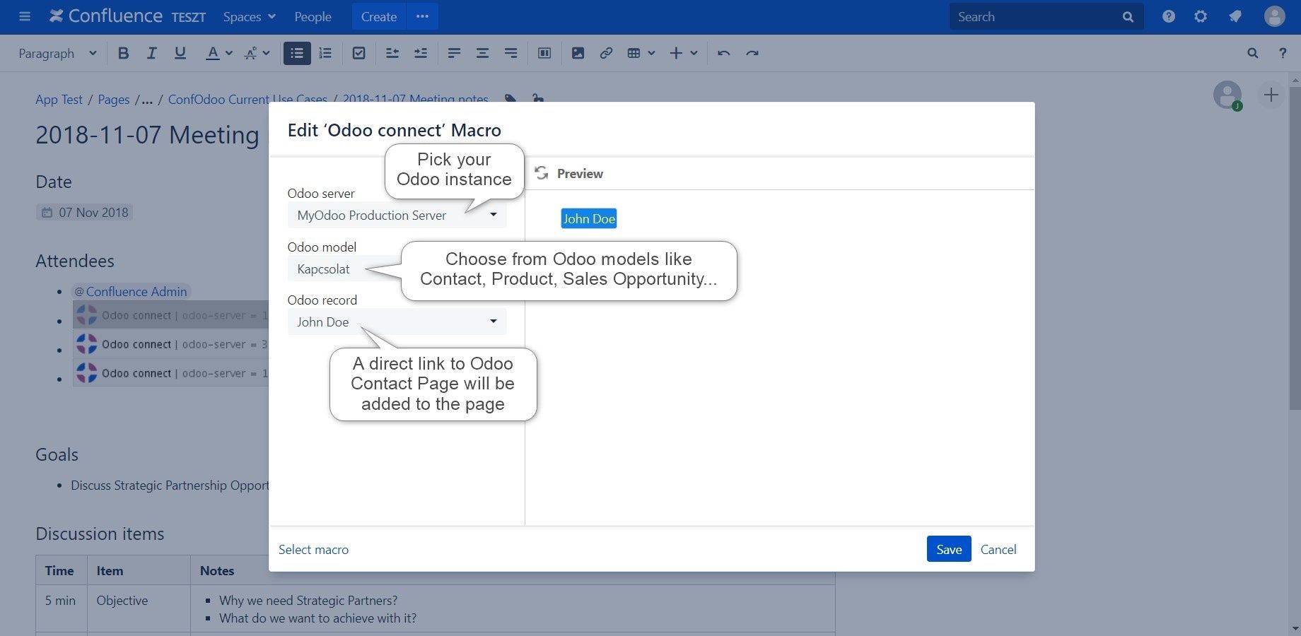 Search for Odoo records within Confluence