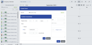 Adding / editing of recurring events. iCalendar feeds support exporting of recurring events.