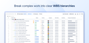 Organize complex work into structured work-breakdown hierarchies, so large programs stay clear from epic down to subtask with progress rolling up automatically.