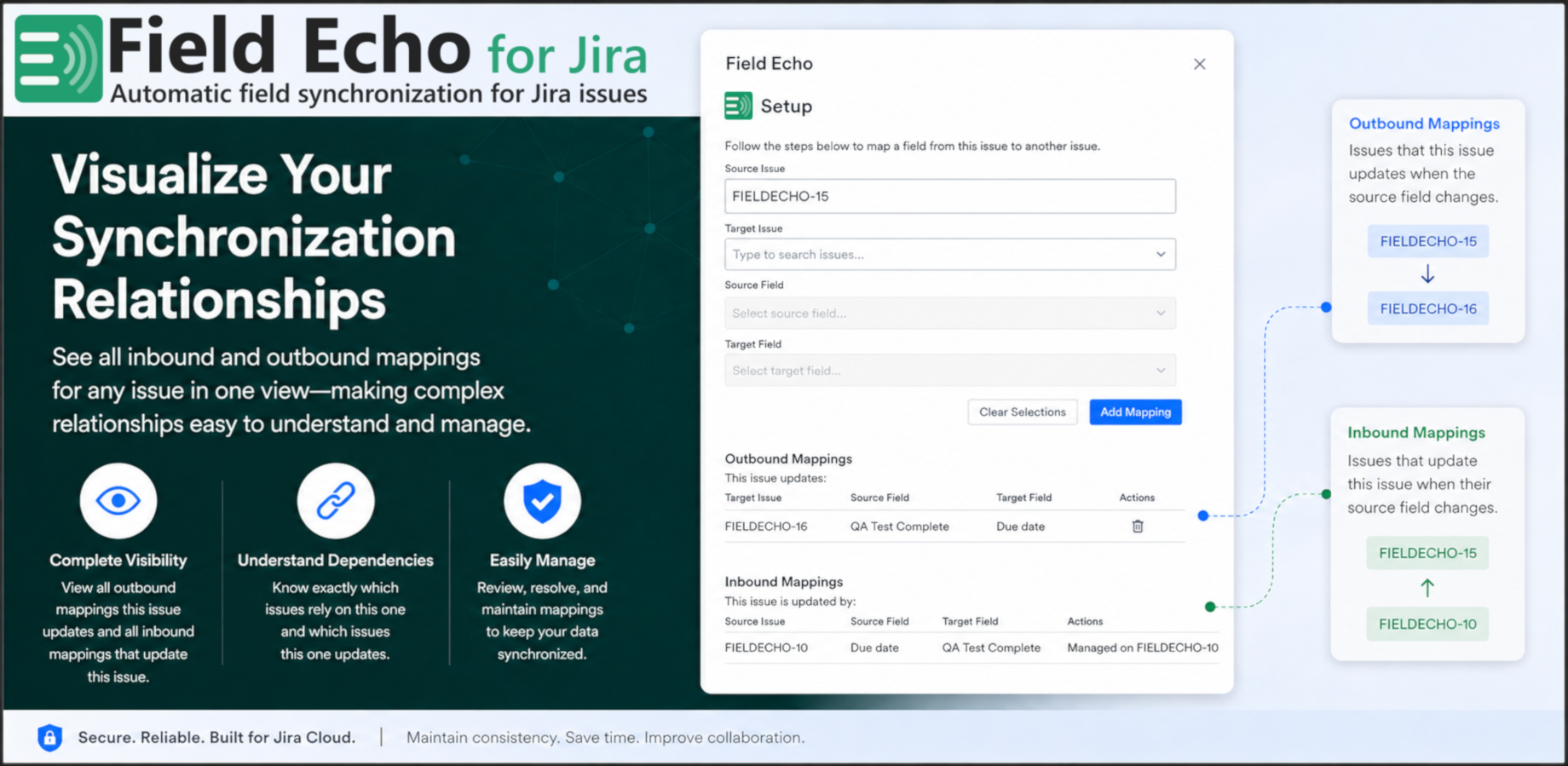 View all inbound and outbound mappings for an issue in one place to quickly understand and manage synchronization relationships.