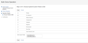 Chose to include what System & Customfield you want to Alter in your cloned set and the next dialouge screen allows you to alter the values