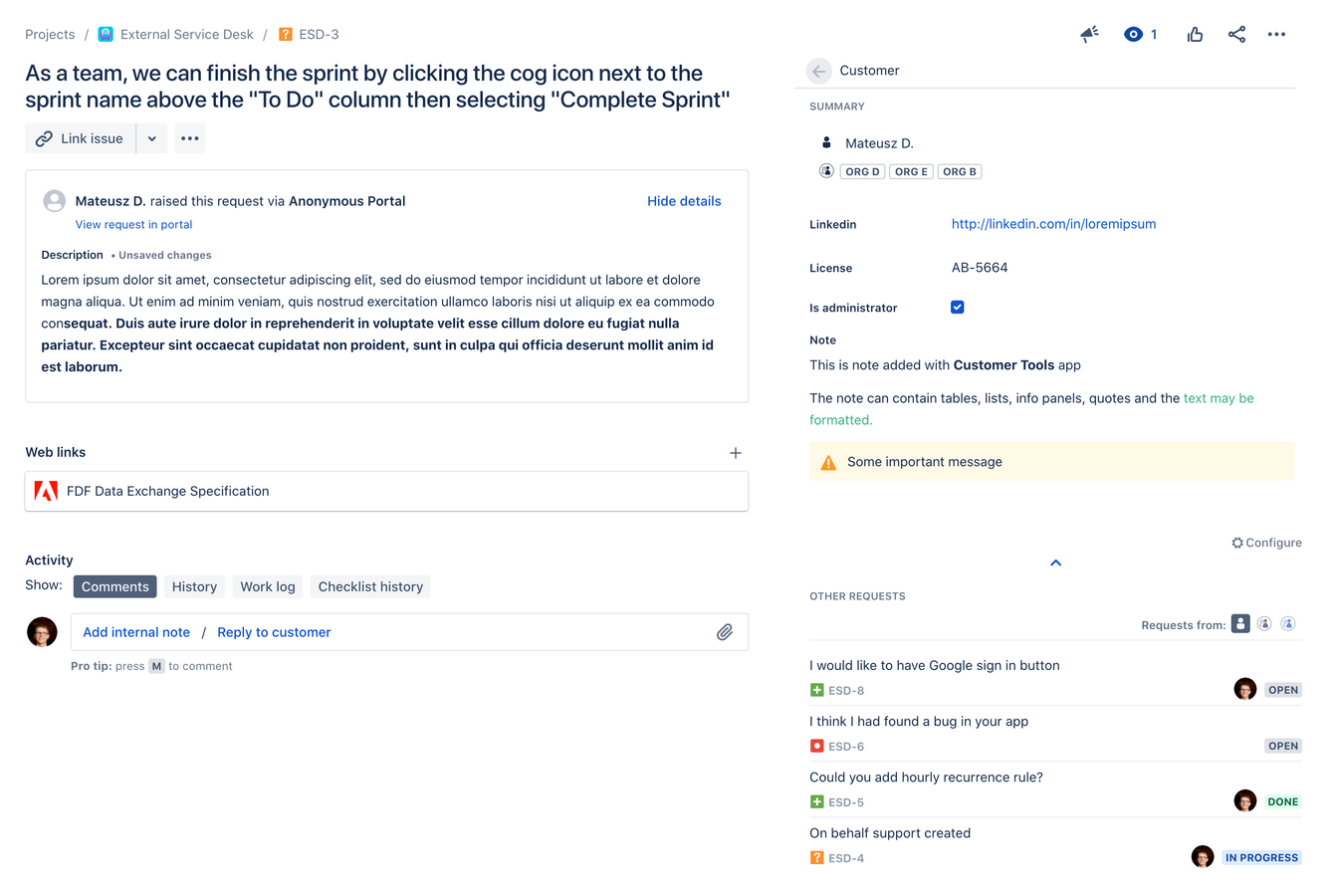 Collect information about customer / organization
