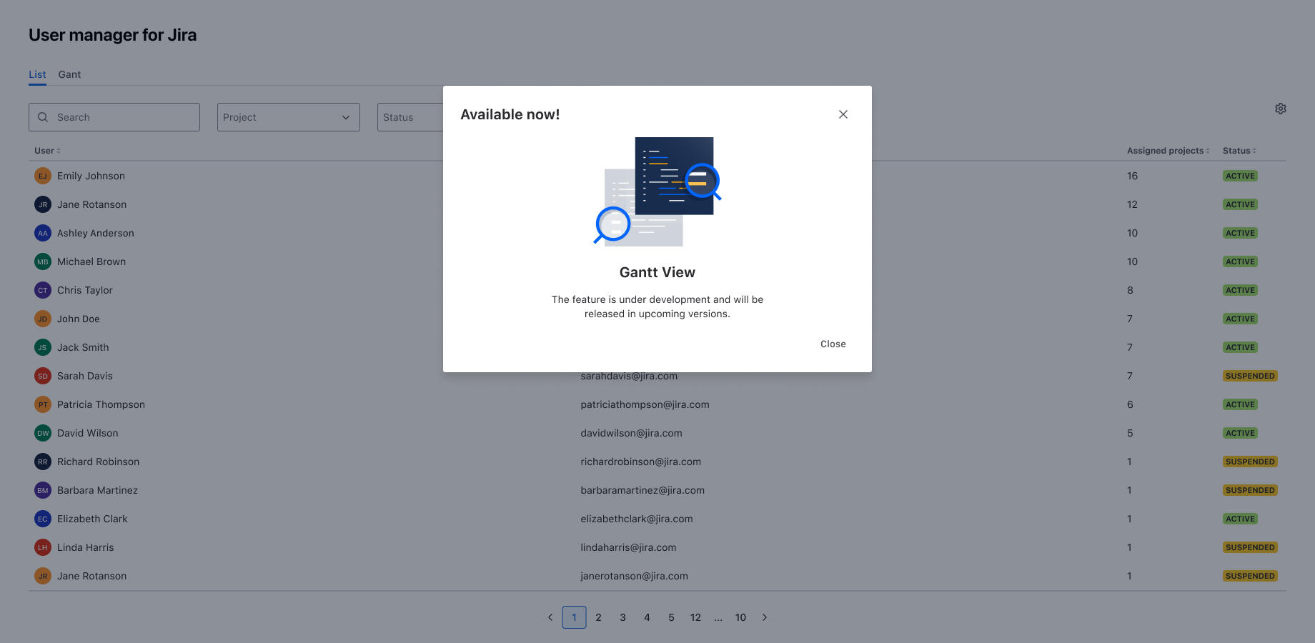 Preview of the upcoming Gantt view to track user workload and project allocation over time