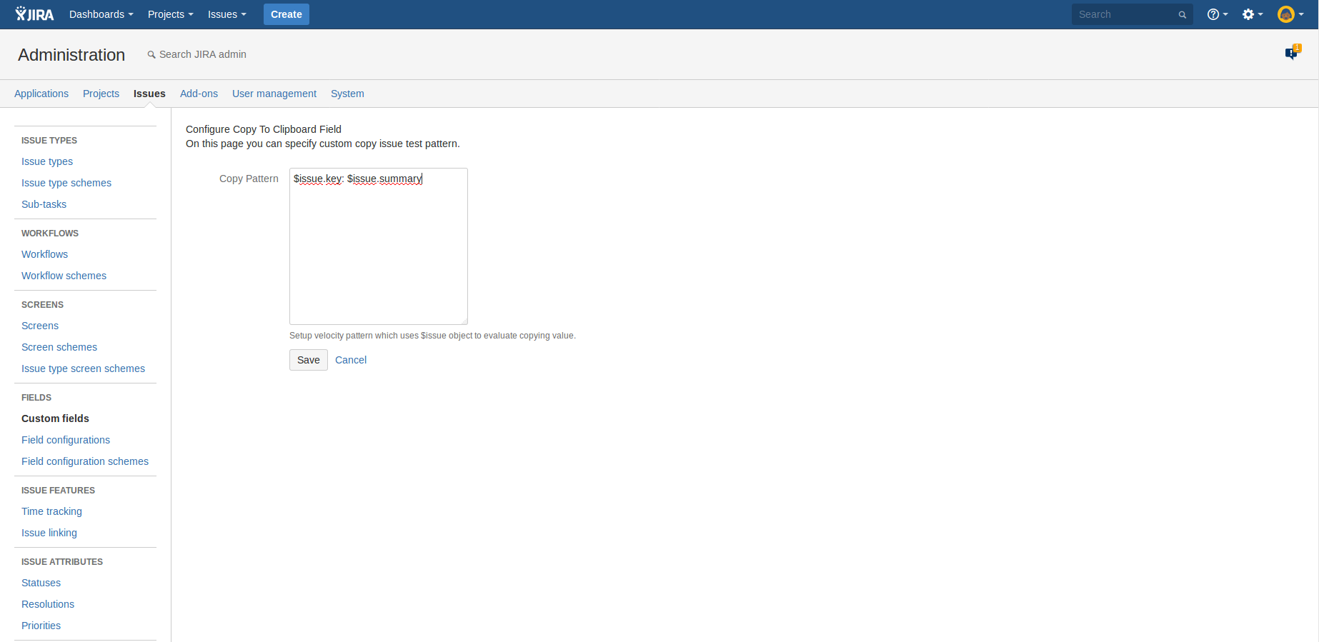 Configure copying template