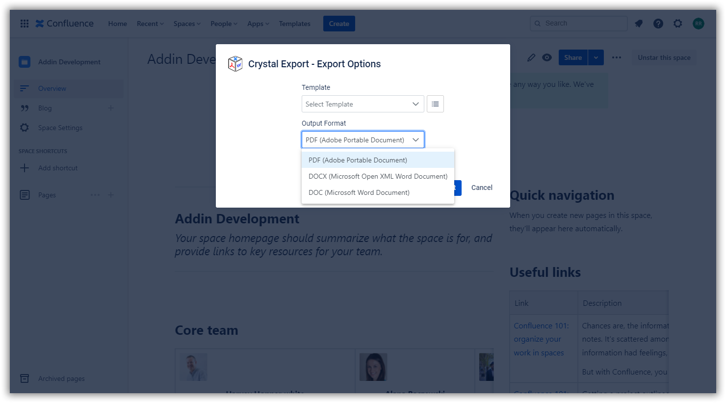 Export pages to PDF and Word