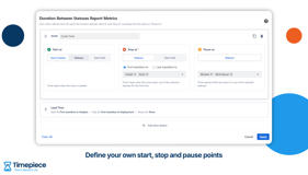 Defining a Duration Between Statuses metric in Timepiece by choosing a start status, a stop status, and paused statuses, so Cycle Time and Lead Time match your own Jira workflow.