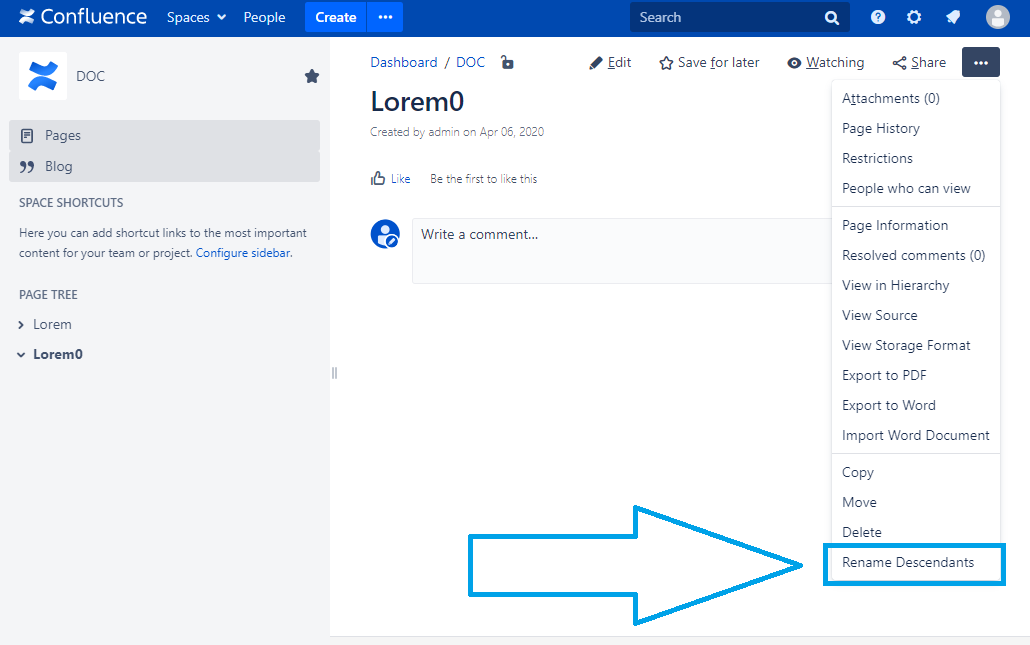 New menu in page tools to rename pages