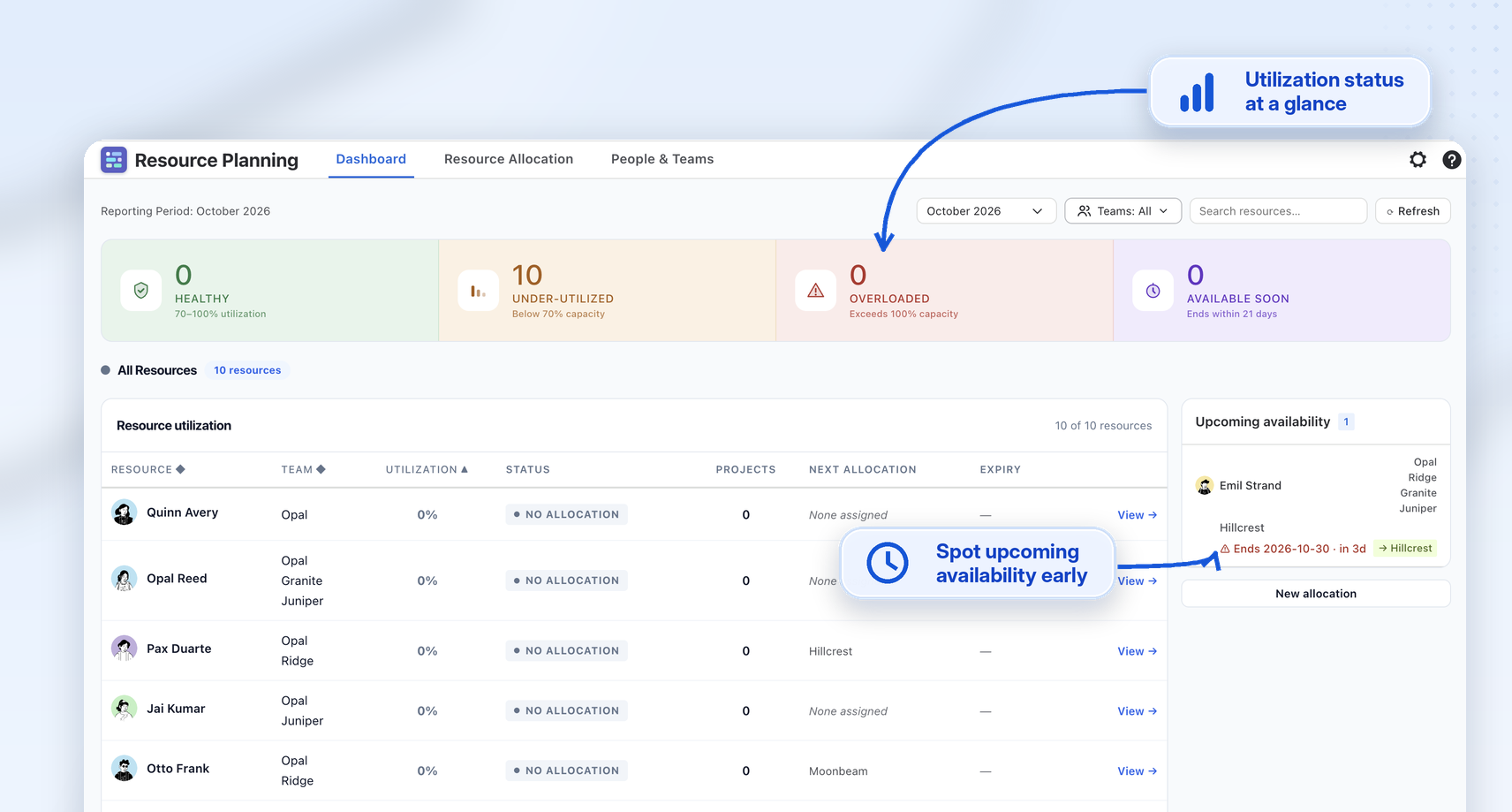 Clear capacity indicators and overload alerts for smarter resource distribution