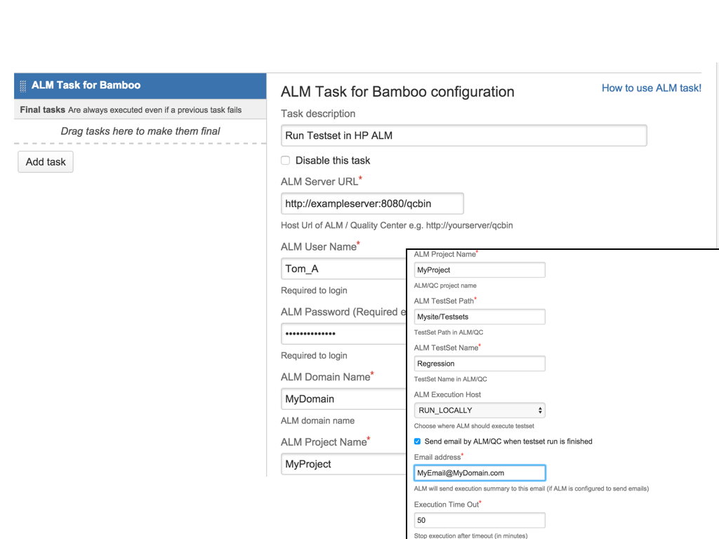 Configure ALM Task to execute test set in HP ALM